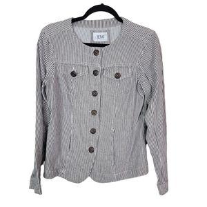 LAL Live a Little Brown White Striped Cotton Button Up Jacket Sz M